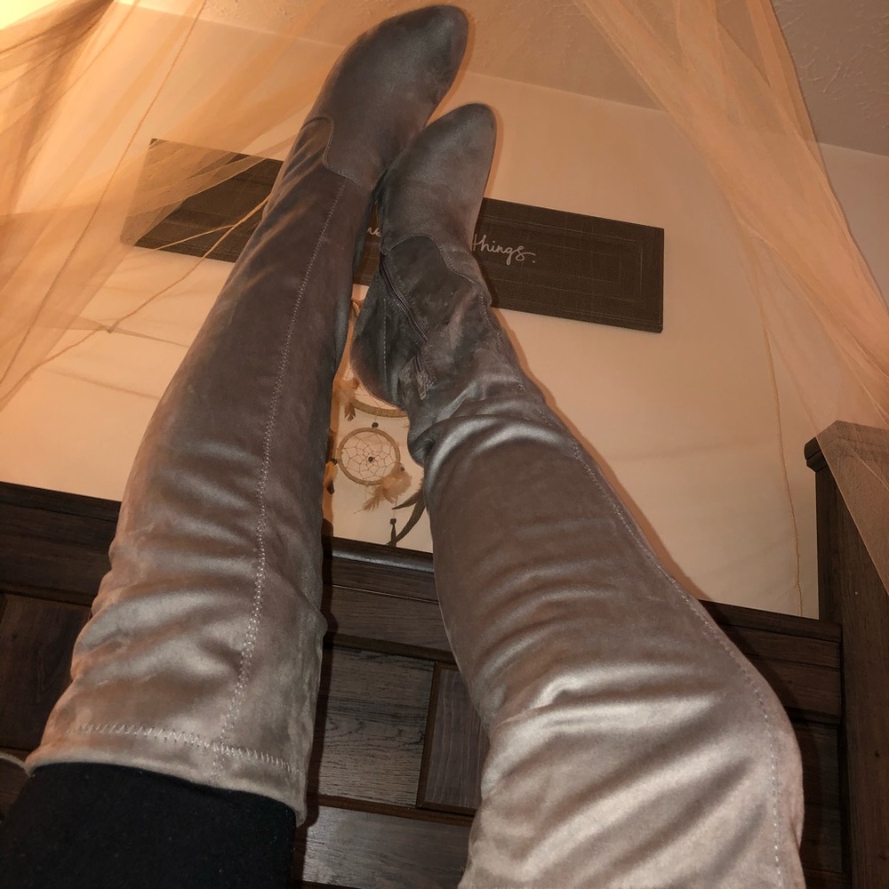 Faux suede thigh high boots